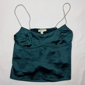 Thirty Thirty Satin Teal Rhinestone Strap Camisole Party Crop Top M